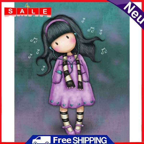 Oil Paint by Numbers Kit Listen Music Girl DIY Drawing Artwork Wall Craft Gifts