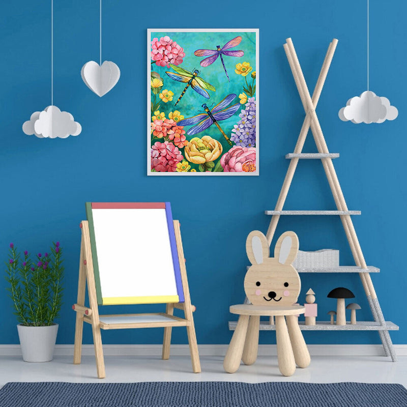 Dragonfly in Flower Oil Paint By Number DIY Handpainted on Canvas Wall Art