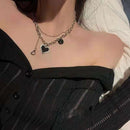 Gifts Double Layer Necklace Mosaic Love Pandent Heart Choker Clavicle Chain