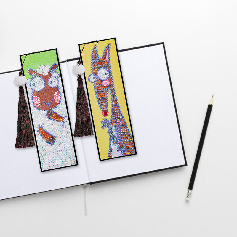 2pcs Special Shaped Drill Diamond Leather Tassel Bookmark DIY Art (SQ13) Newly