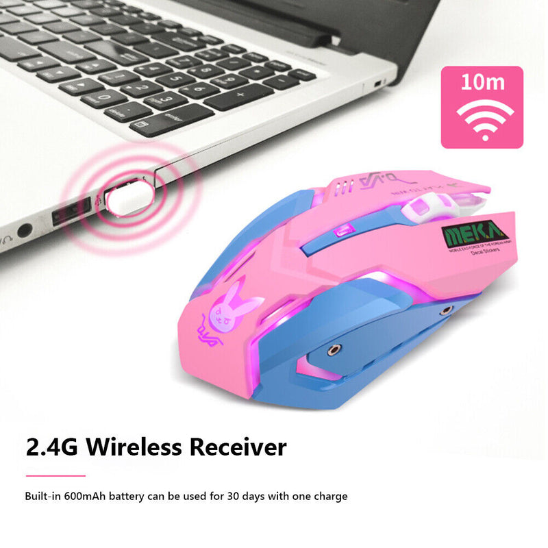 2.4GHz Wireless Optical Mouse 2400DPI Adjustable Mute Gaming Mice (Pink)