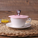 5pcs Silicone Cup Cover Heat-resistant Leak Proof Cartoon Lid (Pink Bear)