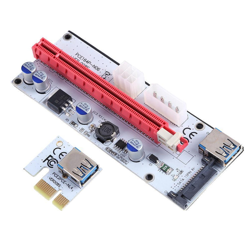 PCI-E 1X to 16x Extender Card Mining Card Adapter Set with 3 Power Ports