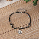 Multi Layer Summer Beach Leather Anklets Sun Pendant Beads Charm  Foot Chain