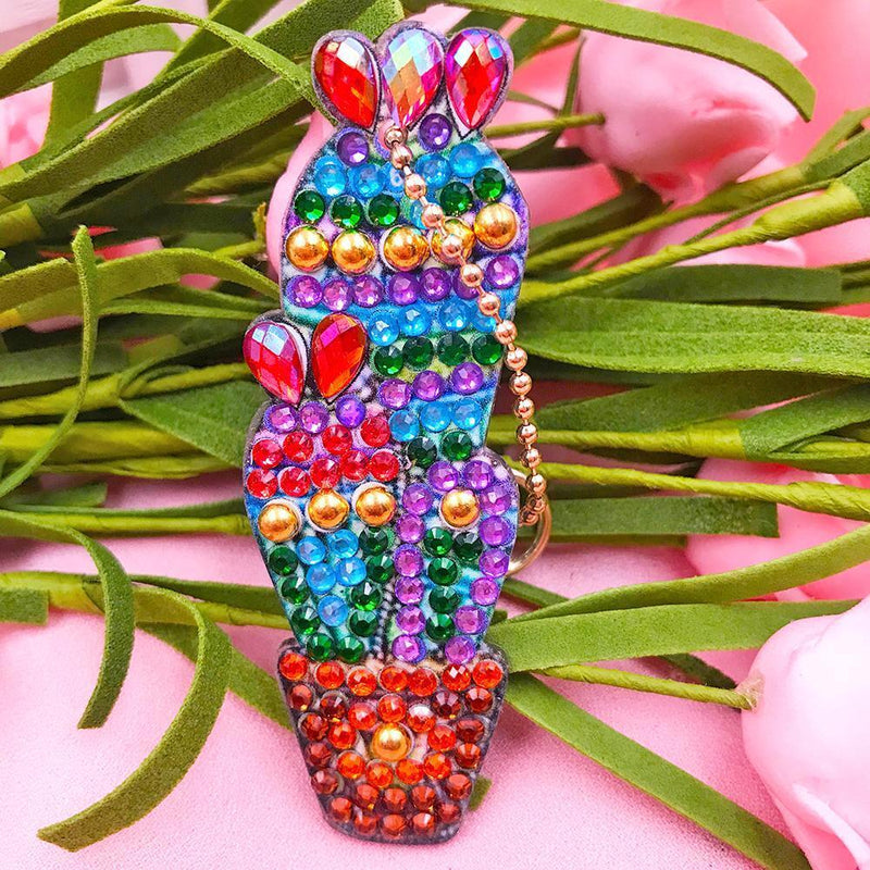4pcs DIY Full Drill Diamond Painting Keychain Special Shaped Cactus Bag Keyring