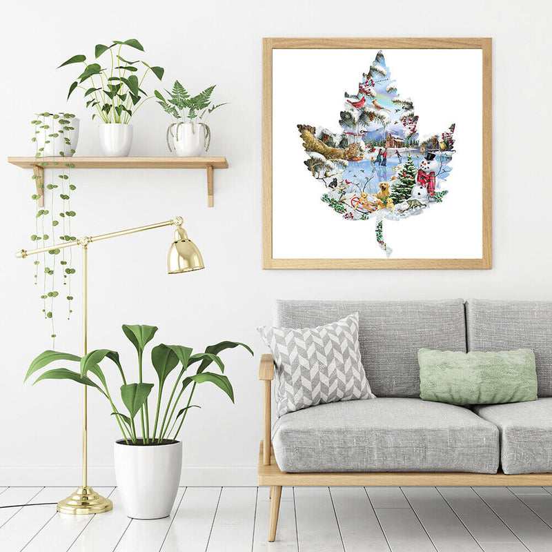 Winter Maple Leaf Frameless Picture Oil Paint By Numbers Hand Painted Picture