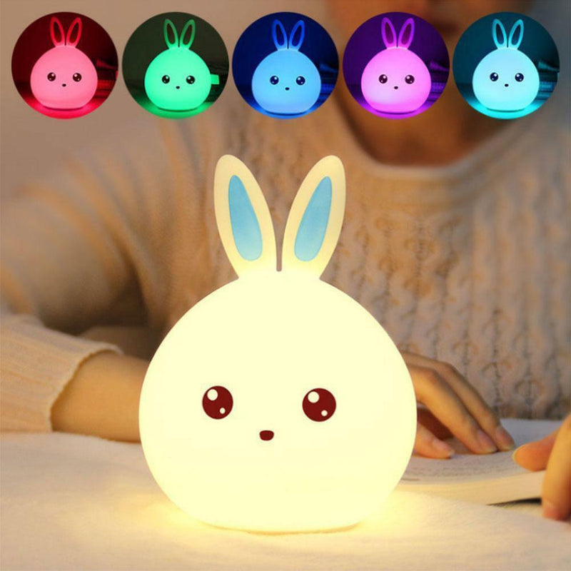 LED Mini Night Light Lamp Cute Silicone Rabbit Color Change Kids Bedroom Rooms