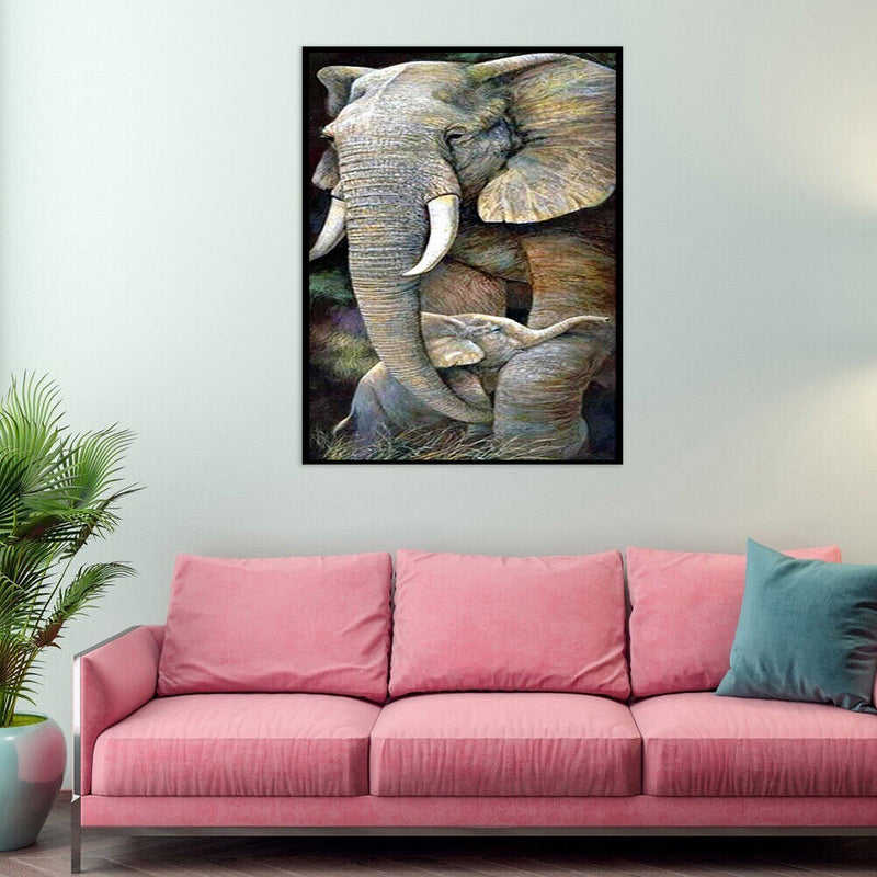 Elephant Mom and Son Oil Paint By Numbers Kits Canvas DIY Animal Home Decoration