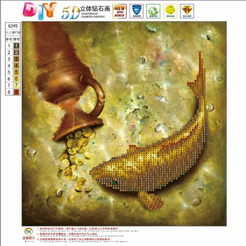 DIY 5D Diamond Embroidery Painting Fish Cross Stitch Craft Home Decor Kit