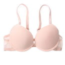 Women Embroidered Front Y Straps Push Up Deep V Bra (Incarnadine)(75B)