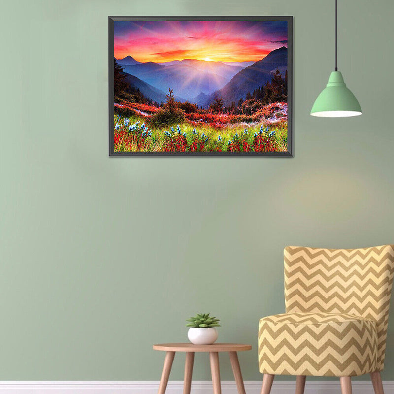 5D Diamond Painting Sunrise Hillside Full Round Drill Rhinestone DIY Wall Art