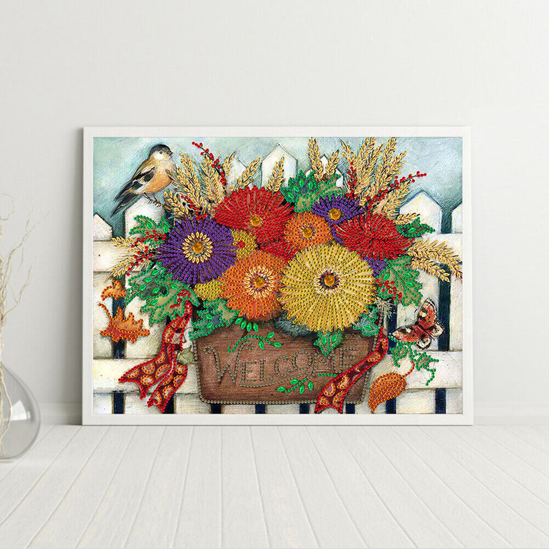 Diamond Drawing Colorful Daisy Flower Bouquet, Specially Shaped Partial Drilling