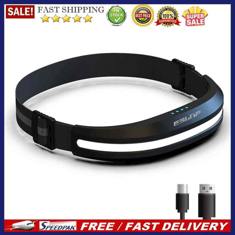 COB LED Flashlight Rechargeable Reflective Headlamp for Hiking Fishing (Black