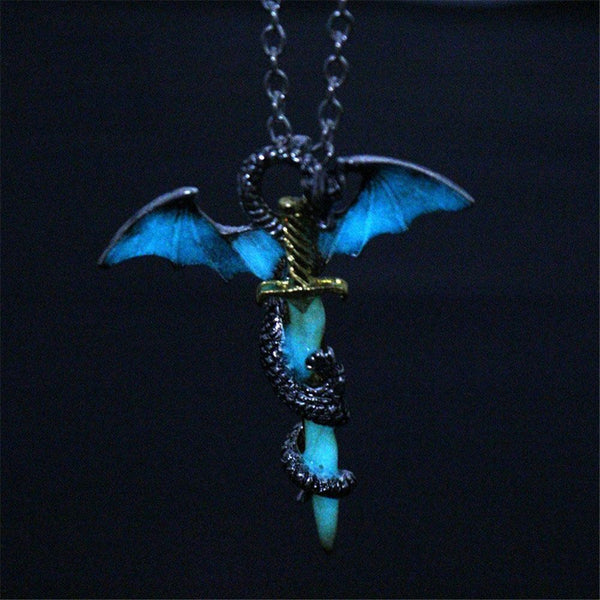 Men Women Glow In The Dark Chain Luminous Dragon Sword Necklace Choker Pendant