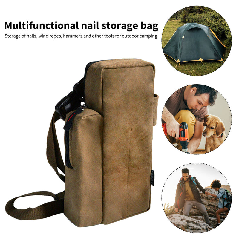 Outdoor Tent Nail Wearable Storage Bag Ropes Hammers Organizer (Khaki) Newly