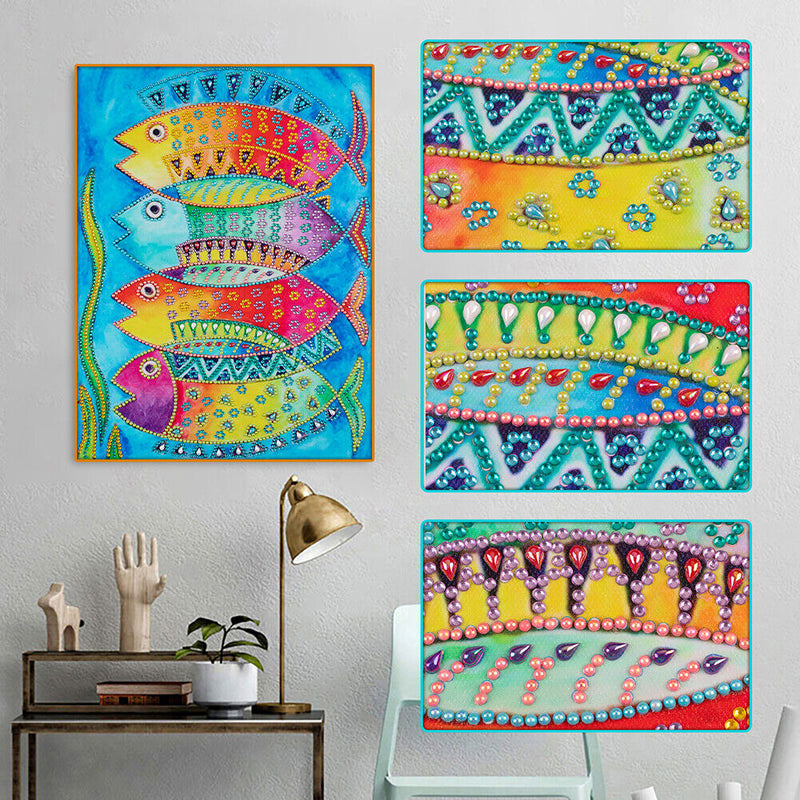 Partial Special Diamond Painting DIY Kit 4 Undersea Fish Rhinestone Picture