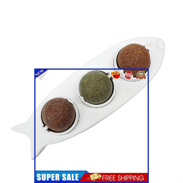 Cat Mint Ball Toys - Edible Cat Toys 3-in-1 Spinning Chewing Balls (White)