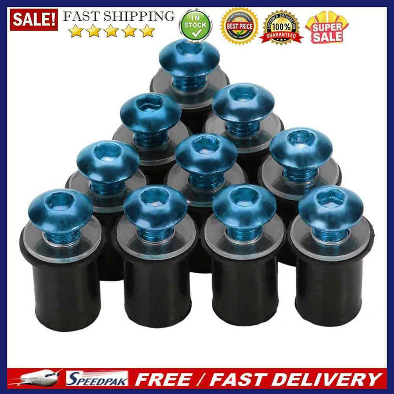 10pcs 5mm/0.20in Motorcycle Windscreen Windshield Bolt Screw Kit (Blue)
