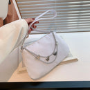 Ladies Nylon Shoulder Bag Solid Color Butterfly Chain Purse Handbag (White)