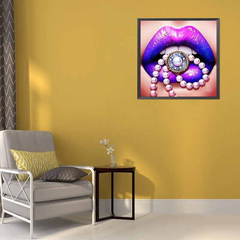 5D Diamond Painting Kit Purple Lips Full Round Drill Rhinestone DIY Mosaic