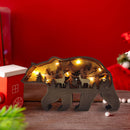 Wooden Ornaments Hollow Multi-Layer Animal Scene Display with Light (Bear) Newly