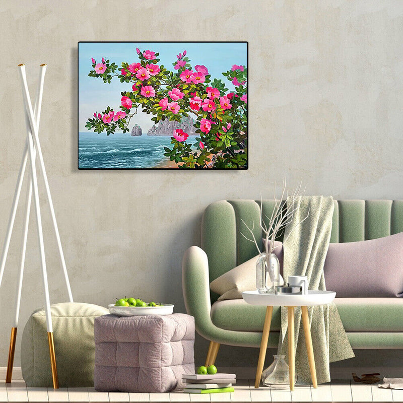 Hand Painted Oil Paint Kill Time Picture Colouring Seaside Camellia Artcrafts