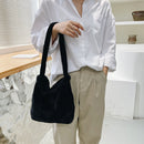 Retro Women Plush Leopard Love Shoulder Bag Autumn Winter Handbags (Black)
