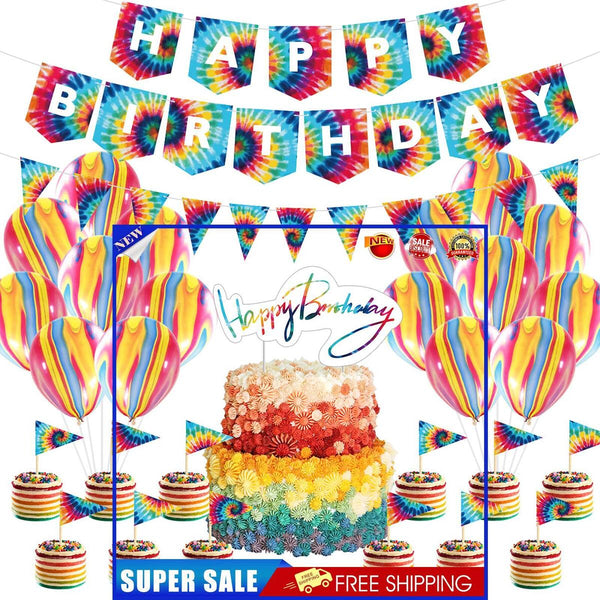 Birthday Party Decorations Set 31pcs Tie Dye Happy Birthday Supplies Banner