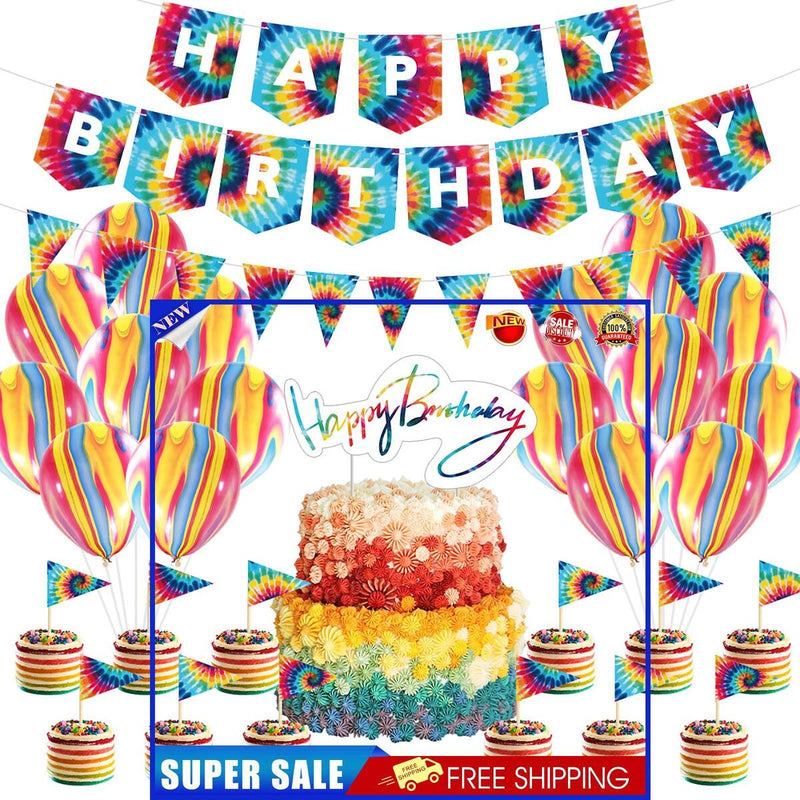 Birthday Party Decorations Set 31pcs Tie Dye Happy Birthday Supplies Banner