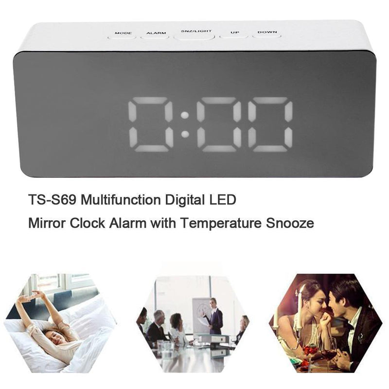 TS-S69 Multifunction Digital LED Mirror Clock Alarm with Temperature Snooze