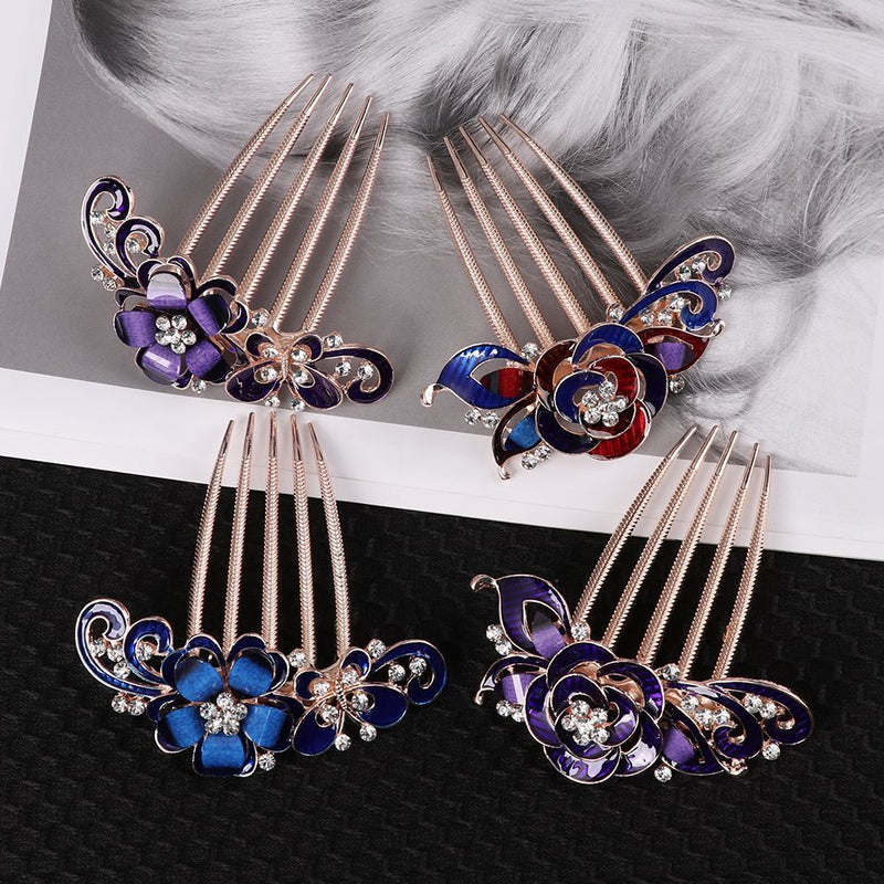 Elegant Bride Hair Jewelry Hairpin Shiny Rhinestone Inlaid Flower Hair Comb