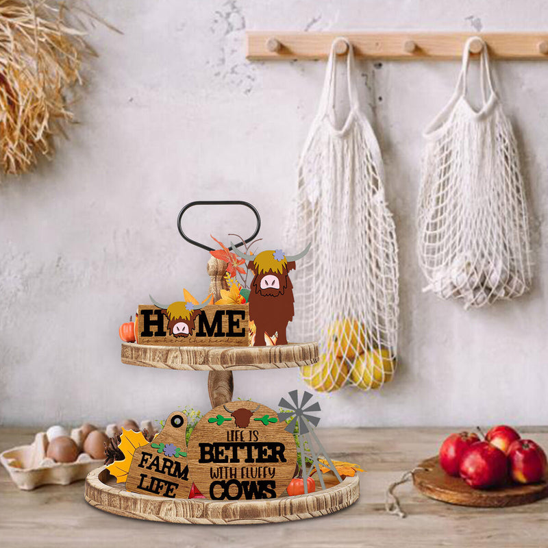Wooden Farm Style Crafts Durable Tiered Tray Flat Decor Sign Holiday Party Gifts