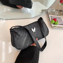 Nylon Casual Women Shoulder Underarm Bags Butterfly Purse Handbag (Black)