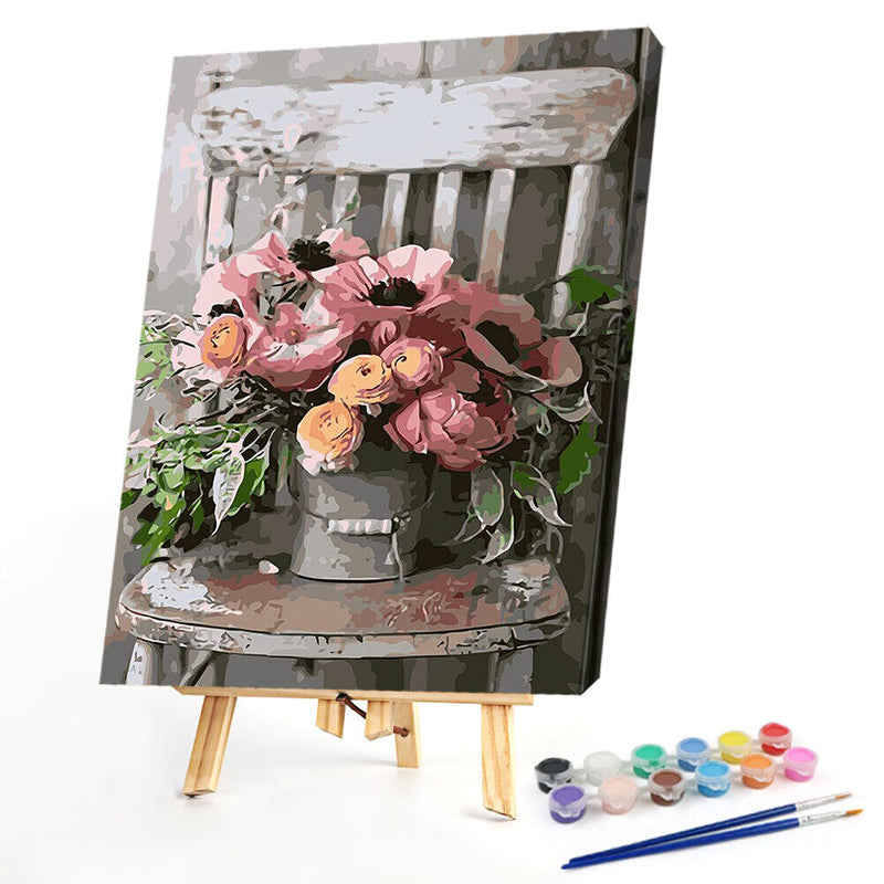Flowers On Chair Paint By Numbers DIY Frameless Picture On Canvas Craft Kit