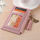 Retro Women PU Leather Mini Card Holder Casual Ladies Love Tassel Zipper Wallet