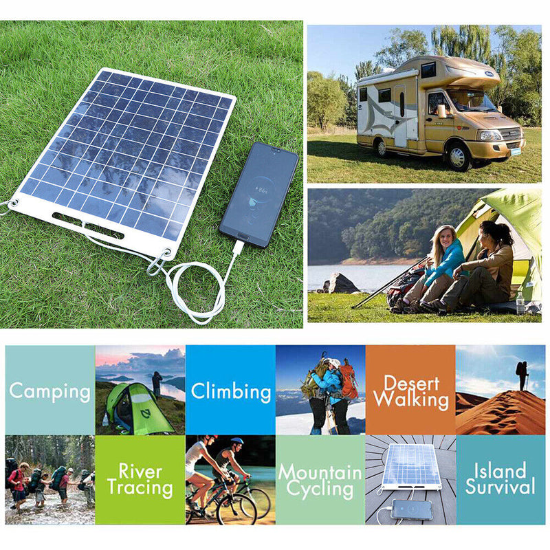 30W Outdoor Solar Panels Cell 5V USB Portable Solar Smartphone Battery Charger
