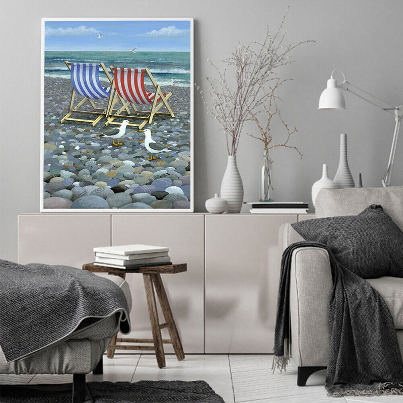 Frameless Oil Paint By Numbers Beach Chair DIY Canvas Picture Craft Kit