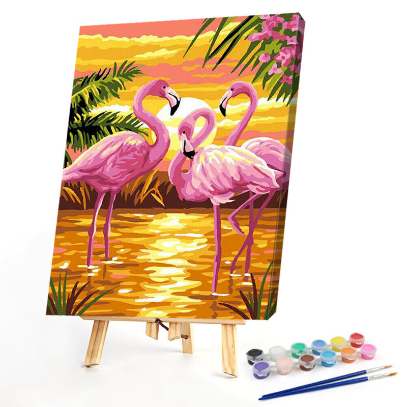 Frameless Oil Paint By Numbers Flamingo DIY Canvas Picture Craft for Home