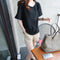 Women Bottom T-Shirt Solid Color Half Sleeve O-neck Tee Shirt (Black L)