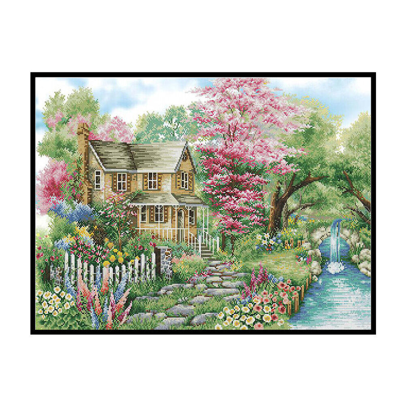 Full Embroidery Mountain Villa Stamped 11CT Needlework Set DIY Cross Stitch K