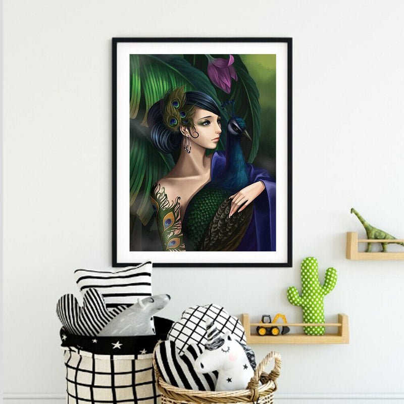 40x50cm Frameless Peacock Woman DIY Oil Paint By Numbers Picture Home Decor