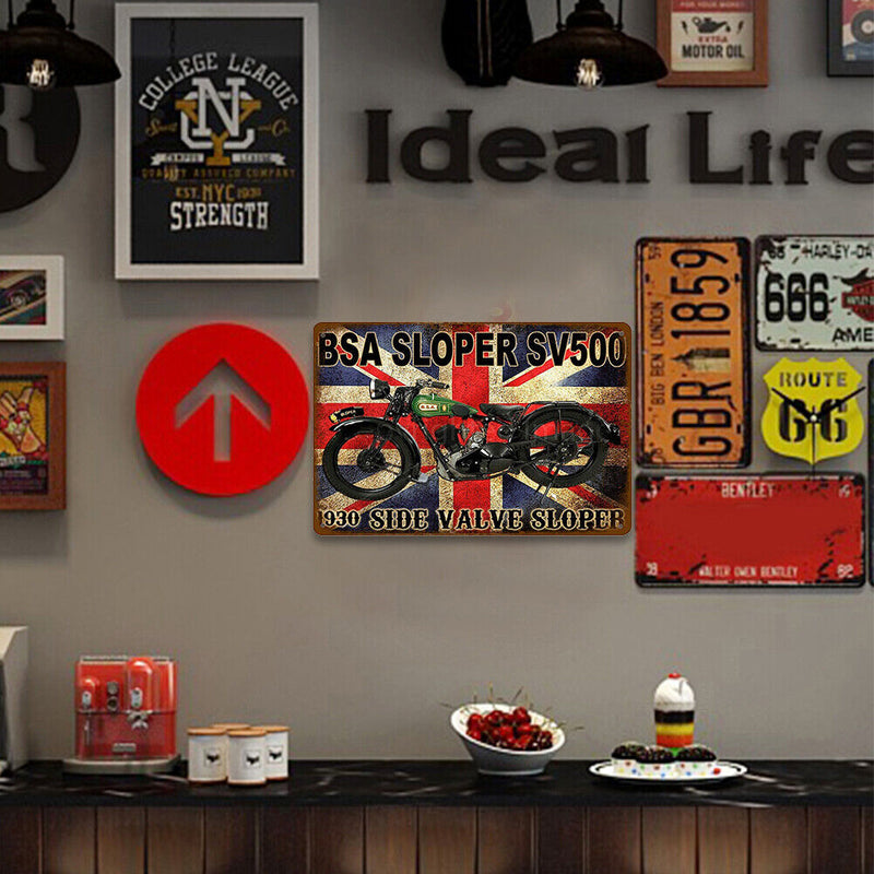 Retro Motorcycle Iron Painting Square Metal Sign Plaque Wall Posters Decor