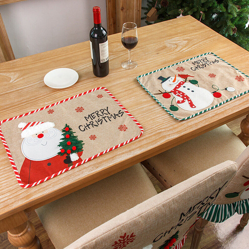 Christmas Placemat Tableware Cartoon Embroidery Pad Heat Insulation Meals Mats
