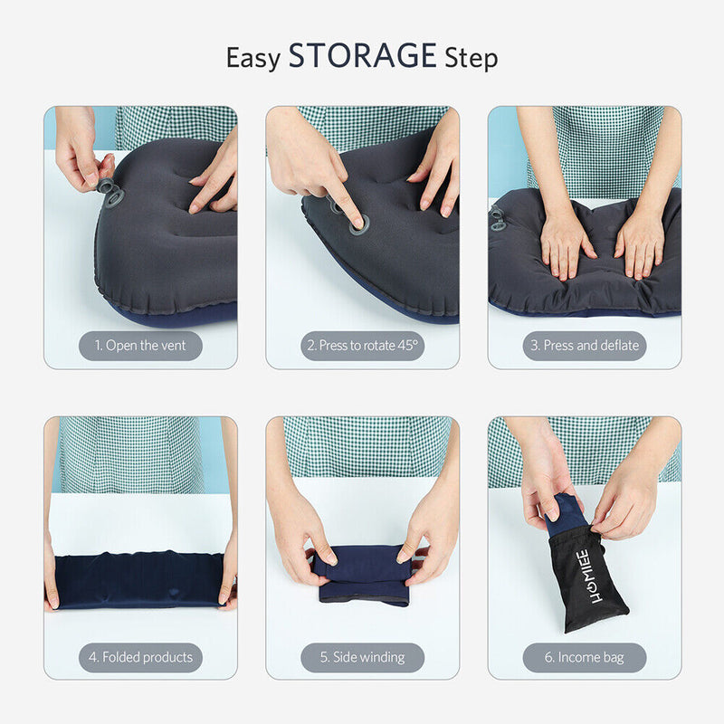 Ultralight Inflating Travel/Camping Pillows with Pouch Blue & Green