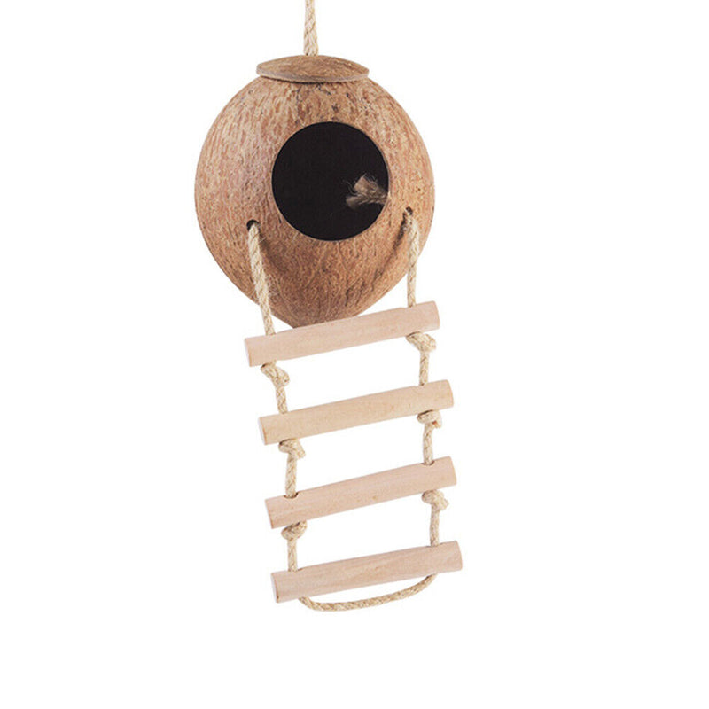 Bird Nest Squirrel Feeder Warm House with Hanging Ladder Parakeet Coconut Shell