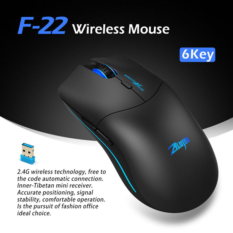ZELOTES F-22 2.4GHz Wireless Mouse Gaming 6 Keys Optical Mice for PC Laptop