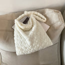 Women Warm Plush Heart Pattern Handbags Large Shoulder Bag (A White)
