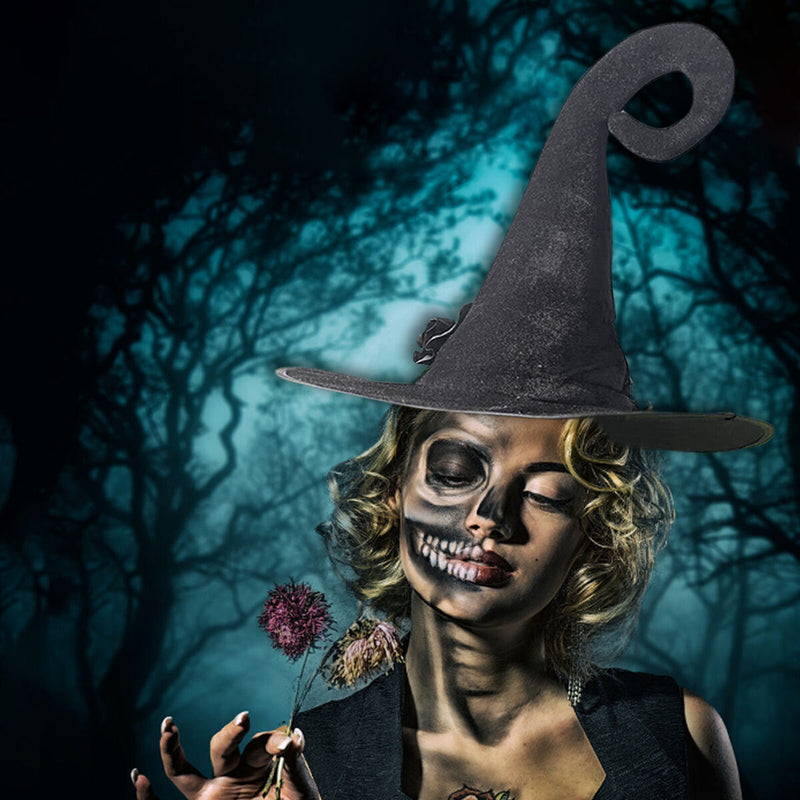 Halloween Witch Hat Pointed Velvet Witch Hat with Flower Woman Costume Props
