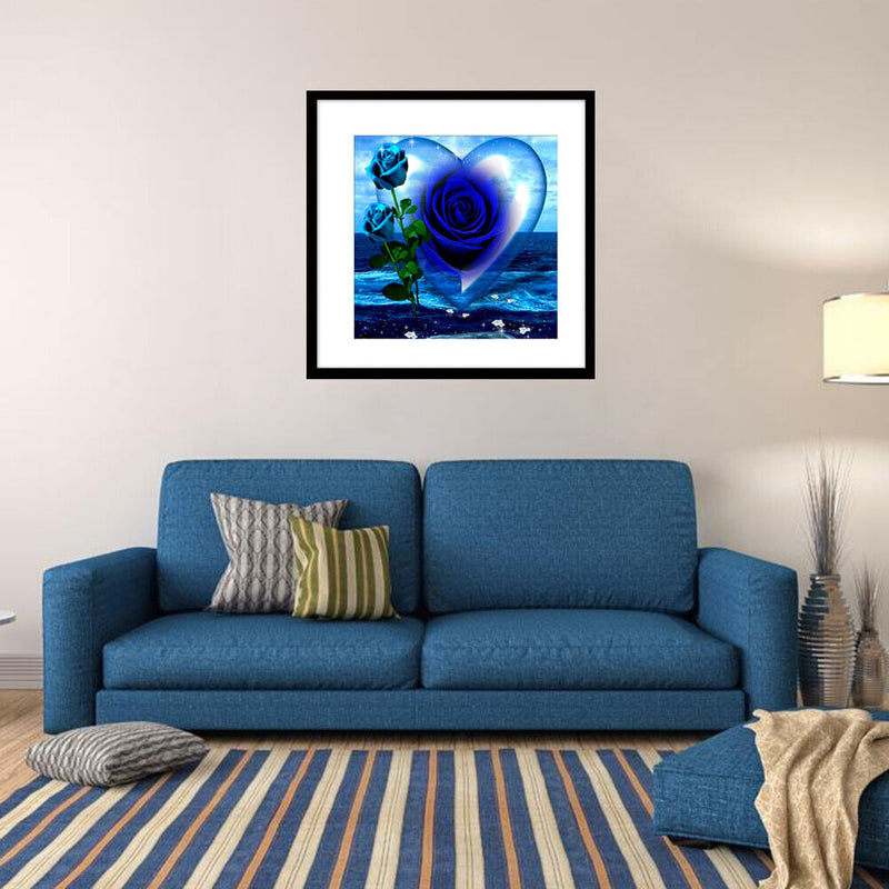 Blue Rose Heart 5D Diamond Painting Embroidery DIY Cross Stitch Home Decor Newly