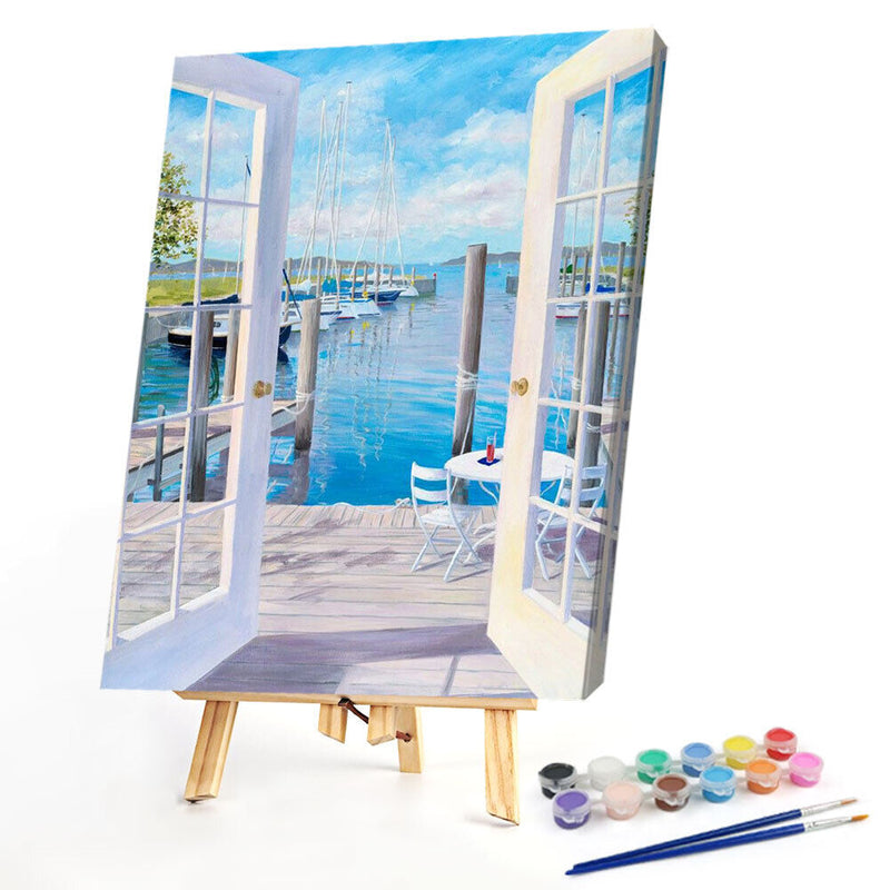 Paint By Numbers for Kid Beginner Outside Door Seascape Home Decor Painting Kit